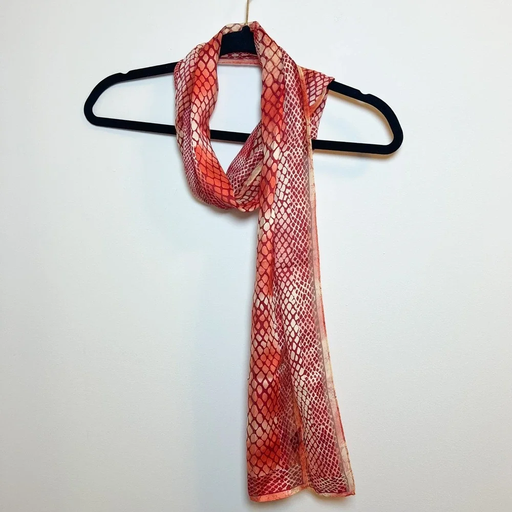 Red‎ Orange Snakeskin Print Scarf 100% Silk Lightweight Neck Scarf Women 52